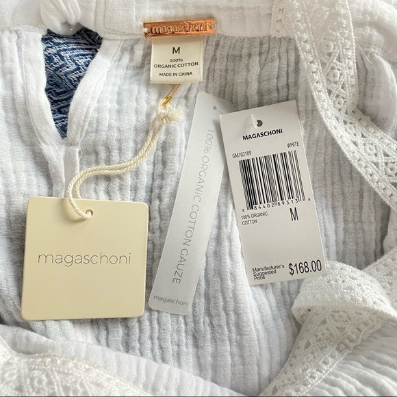 SOLD NWT Magaschoni White Cotton Gauzy Crocheted Strap Tiered Maxi Coverup - Picture 9 of 16